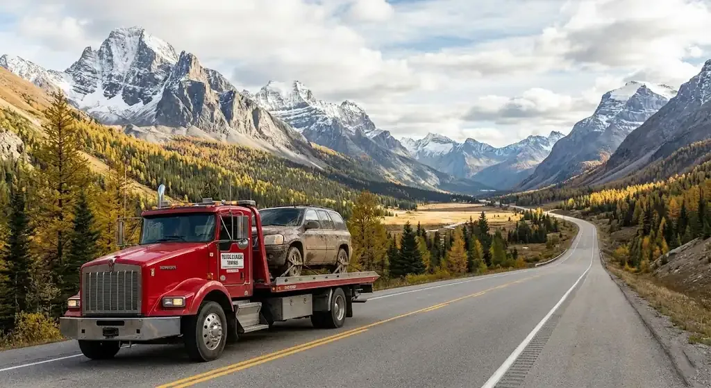 long-distance tow truck on a Oakville highway corridor
